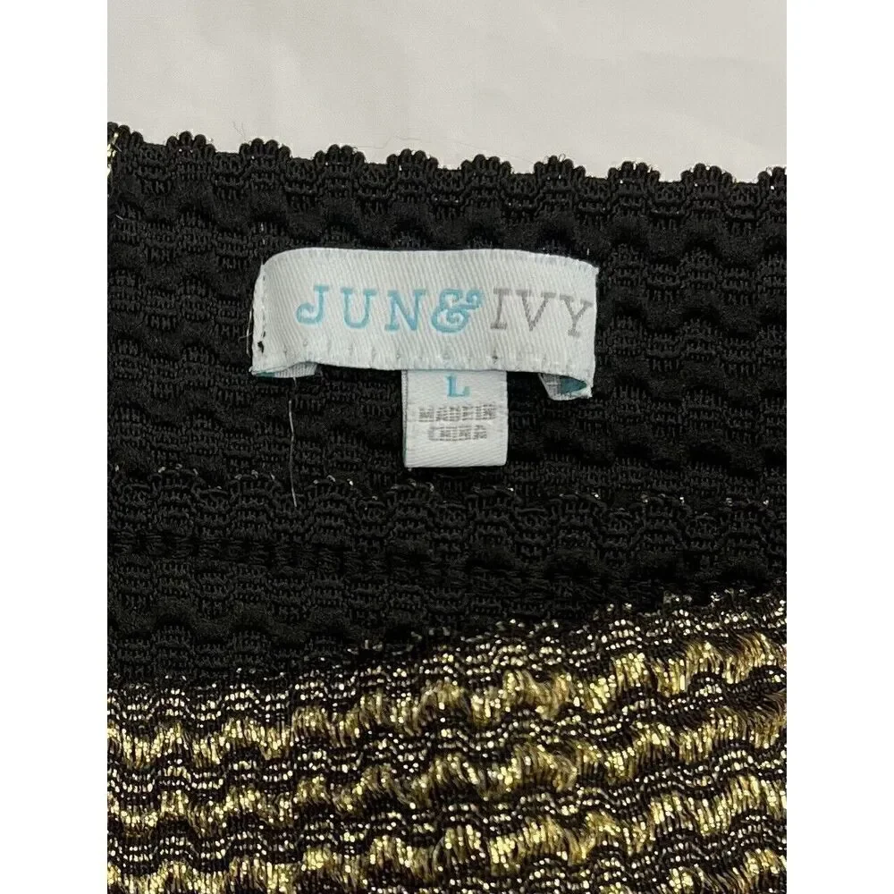 JUN&IVY Black & Gold Metallic Stretch Mini Skirt 80% Polyester/20% Rubber LARGE